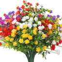 WILLBOND 12 Bundles Artificial Flowers Outdoor, UV Resistant Faux Artificial Plants Shrubs Plastic Flower Bulk for Hanging Planter Porch Window Home Spring Summer Decor(Multi Color)