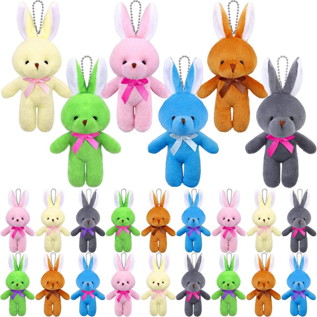 Fovths 24 Pieces 6 Inch Easter Colored Stuffed Rabbit Plush Bunny with Keychain Soft Small Bunny Toys Rabbit Doll Easter Party Decorations