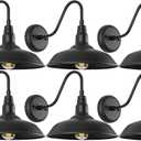 10in. Gooseneck Barn Light 6 Pack Farmhouse Wall Mount Light Fixture Exterior Waterproof Black Industrial Wall Sconce for Porch, Garage, Patio and Doorway, E26, LM2201-6P, 10" Dome