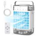 Portable Air Conditioners,Portable AC Unit,1600ml Dual Tank Evaporative Air Cooler,3 Speed 2 Mist Modes,Personal Mini Desktop Cooling Fan with Remote Adapter,7 Lights,3 Timer for Room Office RV Car