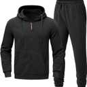 Riskrole Men's Hooded Tracksuit 2 Pieces Set Zip up Fleece Sweatsuit Casual Outdoor Sports Jogging Suits Set (Medium, Black)