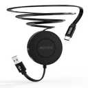 AGVEE 3ft Fixed / 2.3ft Extend USB-A to C Charger Cable Mountable One Way Retractable 2.4A Fast Charging Cord, Pocket-Sized for iPhone 16 15, Samsung, Android, Desk Organizer, Black