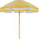 AMMSUN 7.5ft Heavy Duty HIGH Wind Beach Umbrella Commercial Grade Patio Beach Umbrella with Air Vent Ash Wood Pole & Carry Bag UPF 50+ Protection Yellow and white stripe, 230cm