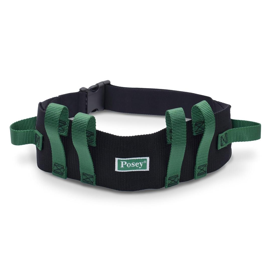 Posey 6537Q Transfer Belt, Black with Green Economy Model Extra-Wide Soft Nylon Washable Walking Belt & Gait Transfer Belt Medical Supplies for Nurses, Therapists & Home Care Caregivers (6537Q)