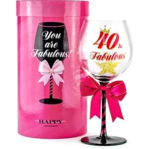 40 and Fabulous Birthday Wine Glass for Women | Fun Gift for Woman Turning Forty Years Old | Mom, Best Friend, Aunt, Sister, Cousin, Co-Worker | Big 23 oz, 8.8 Inch Tall Wine Glass