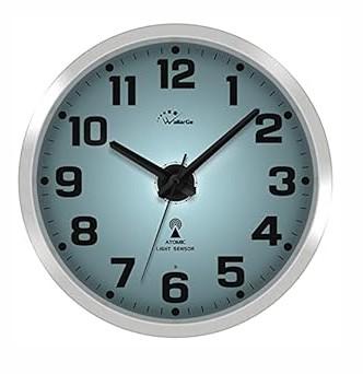 WallarGe Atomic Wall Clock with Night Light - Silent Lighted up Wall Clock Glow in The Dark, Battery Operated, AUTO DST, 12 Inch (Black)