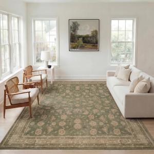 Kuden 9x12 Large Area Rug, Machine Washable Area Rug with Non-Slip Backing, Vintage Style, Soft, Easy Clean, Low Pile Rug for Living Room, Bedroom, Dining Room, 9' x 12' Rectangular