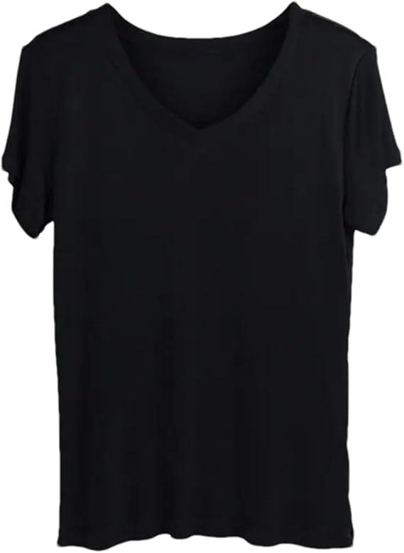 Spring Womens Silk T-Shirt Women Short Sleeve Solid Color V-Neck Summer Thin Casual Topsize L