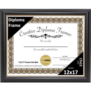 Creative Picture Frames 12x17 Diploma Frame Exact - No Mat, Rockefeller Black Frame With Gold Rim, Display Photo or Art with intalled wall hanger
