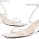 Modatope Kitten Heels for Women Open Square Toe Ankle Strap Sandals Low Heels Dress Shoes for Party (White)
