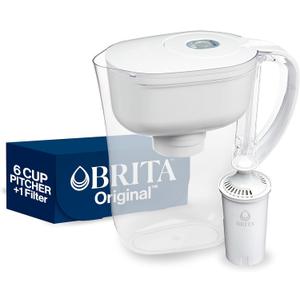 Brita Water Filter Pitcher for Tap and Drinking Water with 1 Standard Filter, Lasts 2 Months, 6-Cup Capacity, BPA Free, White