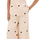 Women Polka Dot 2 Piece Outfits Spot Strapless Tube Top High Waist Wide Leg Pants Summer Lounge Set