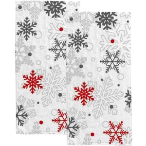 Vantaso Bath Hand Towels Set of 2 Christmas Gray Red Snowflakes Soft and Absorbent Washcloths Kitchen Hand Towel for Bathroom Hotel Gym Spa