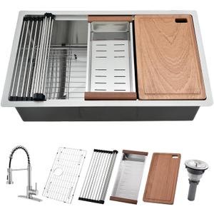 32 Inch Undermount Kitchen Sink with Faucet - 32x19 Single Bowl Undermount Kitchen Sink with Faucet Combo, 10 Inch Deep Stainless Steel Workstation Sinks with Accessories