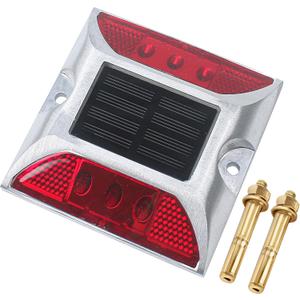 Solar Reflector Aluminum Driveway Marker Lights, 6-Led Waterproof Deck Dock Luz De Lighting Lamp for Warning Security Road Step Sidewalk Pool Patio Yard Fence Home Pathway Stairs Outdoor Garden Red