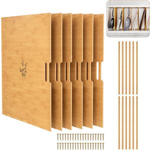 6 Set Wooden Tray Dividers for Cabinets, Kitchen Cookie Baking Sheet Organizer for Cabinet with 12 Slideways & 36 Screws, DIY Cabinet Dividers for Kitchen, Pantry, Closet, Easy to Install