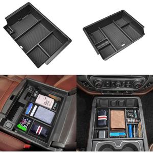 EDBETOS 2PCS Center Console Organizer Compatible with 2014-2018 Chevy Silverado/GMC Sierra 1500 Accessories 2015-2019 Silverado/Sierra 2500HD/3500HD Armrest Box Insert Tray, Full Console w/Bucket Seat