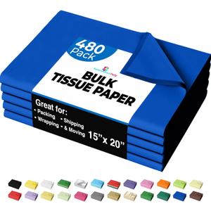 Dark Blue Tissue Paper for Gift Bags - 15" X 20" Bulk Tissue Paper Dark Blue 480 Sheets - 10lb Newsprint for Packing, Birthday Gift Box Filler, Packing Supplies for Moving Supplies Crown Display