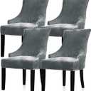Lellen Velvet Stretch Wingback Chair Cover Slipcover - Reusable Protector Cover for Dining Room Banquet Home Decor etc Machine Washable Hand Washable (Charcoal Grey, 4PC)