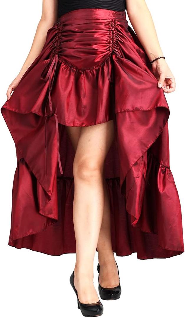 COSDREAMER Women's Steampunk Gothic High Low Skirt Victorian Bustle Skirt (Red, S)
