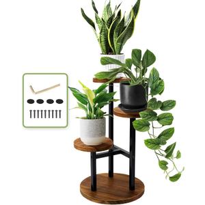 AUGOSTA 3 Tier Plant Stand, Tall Metal Wood Shelf Holder for Indoor, Outdoor Display Rack Flower Pot Stand for Corner Living Room Balcony Garden Patio