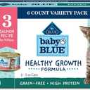 Blue Buffalo Baby Blue Natural Kitten Wet Cat Food Pat Variety Pack, Healthy Growth Formula with DHA, High-Protein & Grain-Free, Chicken and Salmon Recipes, 3-oz Cans (6 Count, 3 of Each) (EXP 03/13/28)