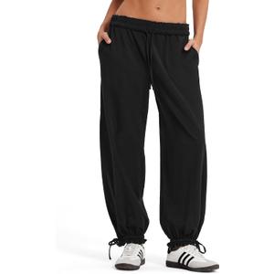 MOOSLOVER Women Inner Drawstring Jogger Pants Cotton Casual Lounge Athletic Lightweight Sweatpants(L,Black)