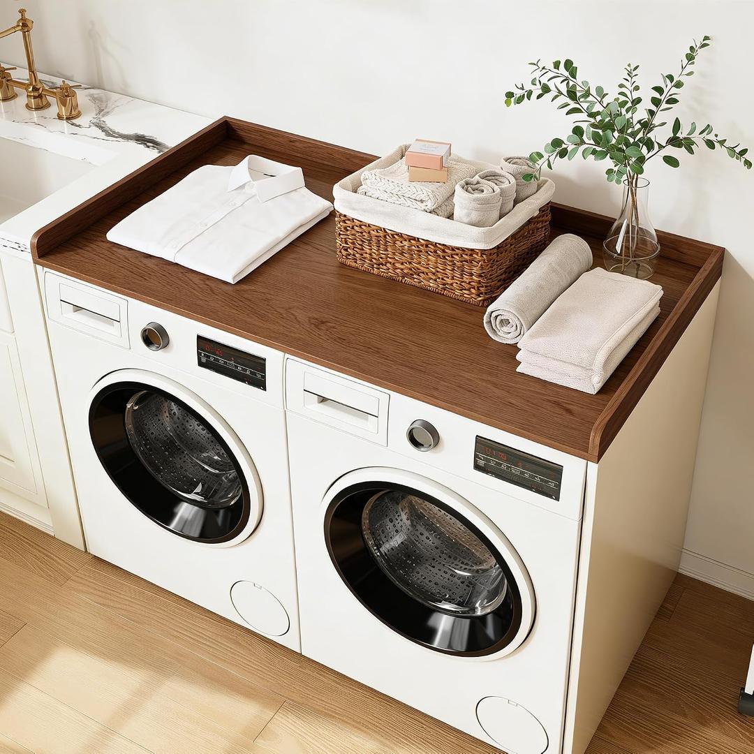Washer Dryer Countertop, 54" x 27.5" Laundry Machine Topper with Edge Guard, Anti-Slip Over Washer Dryer Top for Laundry Room Organization & Clothes Folding, (Walnut)