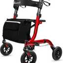 Rollator Walker for Seniors, Lightweight Foldable All Terrain Rolling Walker with seat, Aluminum Walkers with 8 inch Rubber Wheels, Handles and Backrest for Seniors and Adult (Red)