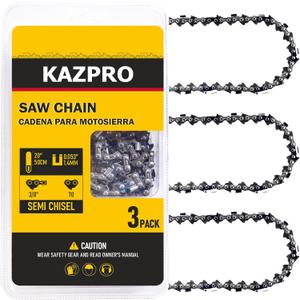 KAZPRO 20 Inch Chainsaw Chain 70 Drive Links, 3/8" Pitch, .050" Gauge, Low kickback, Lubrication System Chainsaw Blade fits Craftsman, Echo, Poulan, Remington, Homelite, etc, KP-D70 (3 Pack)