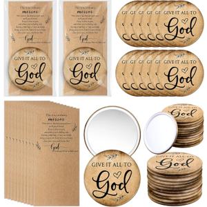Landical 50 Sets Christian Gifts for Women Bulk Pocket Mirrors with Cards Bags for Mothers Day Stuffers Church Party Favors Religious Gift Bag Fillers, Give It All to God