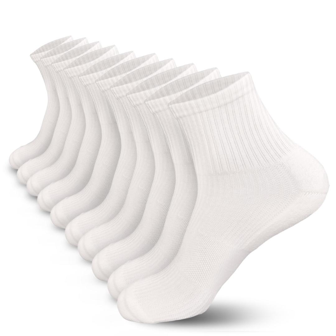 RienQuUne Cushioned Quarter Socks for Men, Breathable Cotton Ankle Socks with Seamless Toe, Odor Control, Arch Support, Moisture Wicking Cushion for Running, Work & Everyday Comfort, 5 Pairs