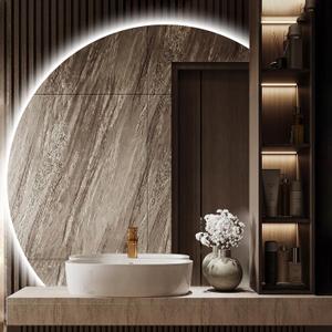 Niccy 35" Half Moon LED Mirror for Bathroom, Backlit Semi Circle Frameless Mirror for Entryway, Irregular 1/4 Round Lighted Mirror with Bedroom Wall Mirror, Anti-Fog, Dimmable, Makeup Mirror (35"L x 35"W)