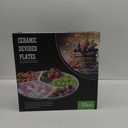 Artestia Fondue Plates Divided 5-Sections Round Ceramic Dinner Plates Set of 4, Chip & Dip Serving Trays Perfect for Serving Fondue Food, Sauces and Condiments