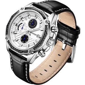 Mens Watches for Men Analog Quartz Watches with Waterproof Chronograph Calendar Leather Strap Stainless Steel Watch,Classic Stylish Fashion Sport Casual Business Wristwatch