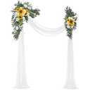 Floroom Arch Flowers with Drapes Kit (Pack of 4) - 2pcs Artificial Sunflower Floral Swag Arrangement with 2pcs Draping Fabric for Wedding Ceremony Arbor and Reception Backdrop Decoration