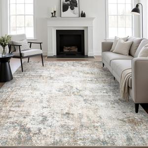 6x9 Area Rug Living Room Rug: Washable Modern Abstract Soft Thin Rug Indoor Floor No Slip Stain Resistant Carpet for Bedroom Dining Room Farmhouse Nursery Home Office - Brown Grey