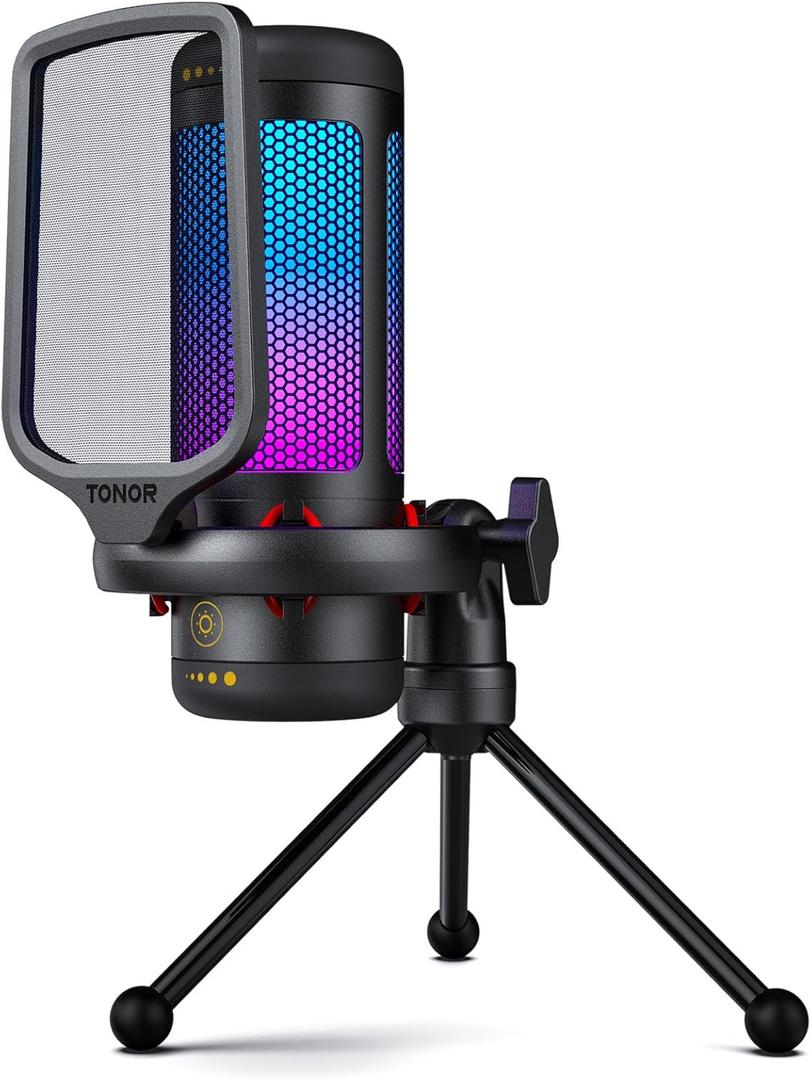 TONOR USB Gaming Microphone for PC, Cardioid Condenser Mic with Adjustable RGB Modes & Brightness, Quick Mute, Gain Control, for Streaming, Podcasting, Recording, PS4/5 Desktop Mic TC310 (Black)