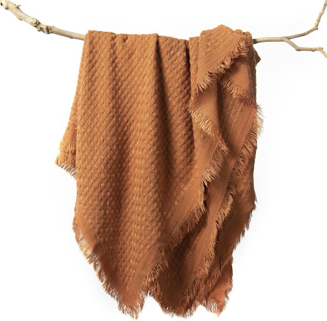 lifein Fall Throw Blanket for Couch-Soft Burnt Orange Boho Bed Throw Blankets,Cozy Knitted Waffle Throw,Small Farmhouse Lightweight Blanket for Autumn,Woman,Man,Chair,Sofa,Home Decor(Rust,50 * 60")