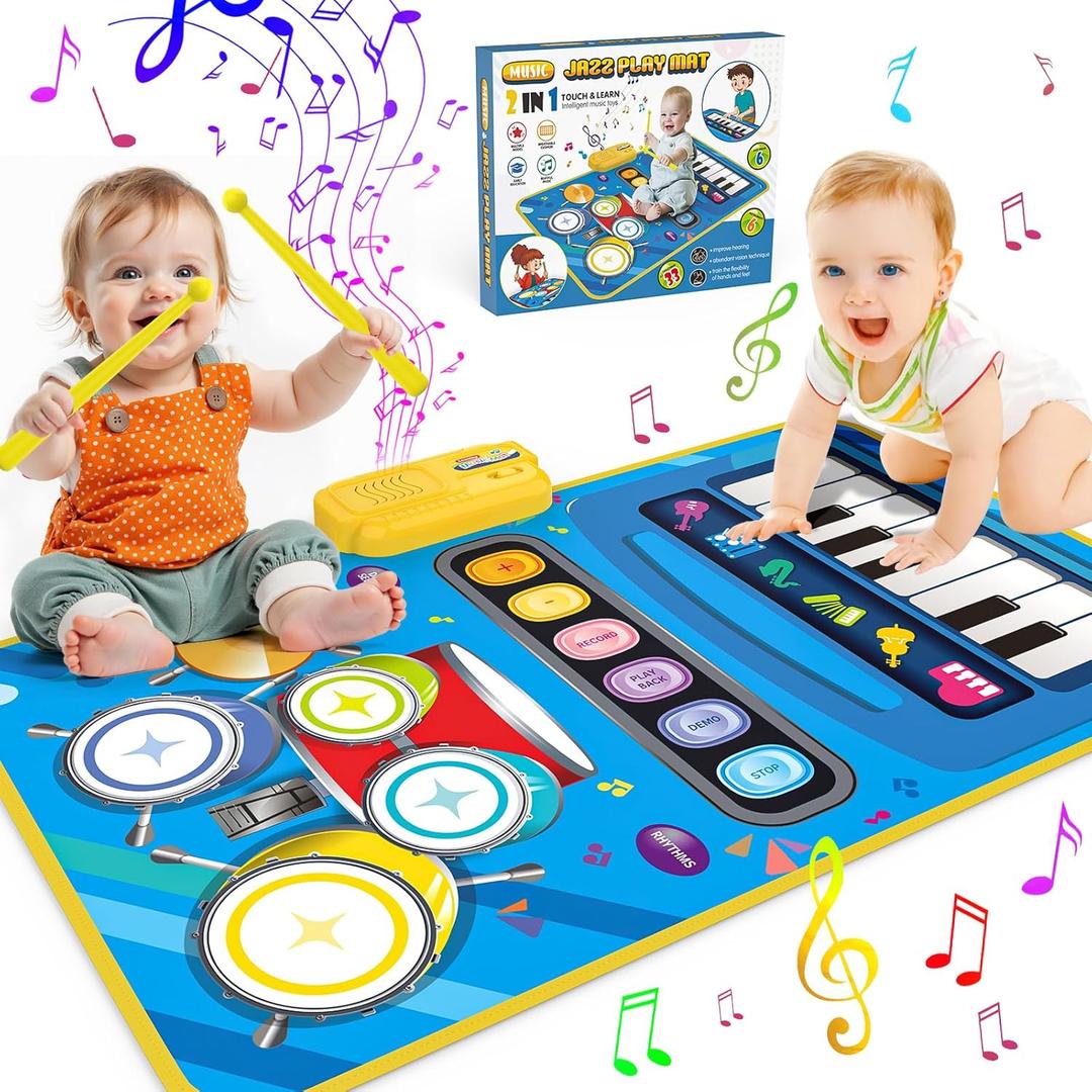 Baby Toys for 1 Year Old Boy Girl, 2 in 1 Musical Piano & Drum Mat for Toddlers 1-3, Early Education Baby Piano Mat Learning Floor Toy 12-18 Months, Christmas Birthday Gift for 1 2 3 Year Old Girl Boy