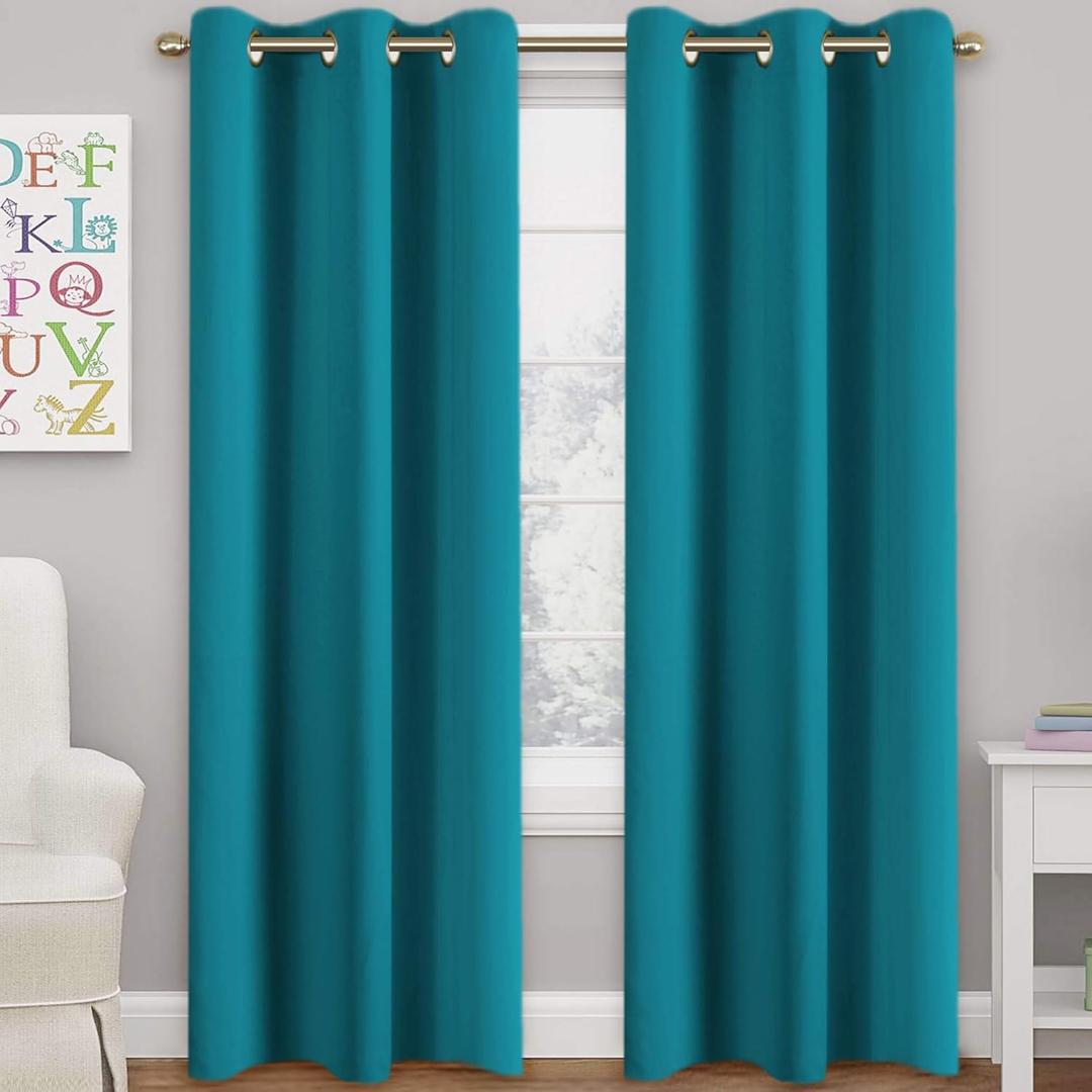 Turquoize Teal Blackout Curtains Themal Insulated Grommet/Eyelet Top Blackout Curtain Drapes for Bedroom Window Treatment Panels Nursery & Infant Care Panels Drapes, 1 Panel, 112 x 104, Teal