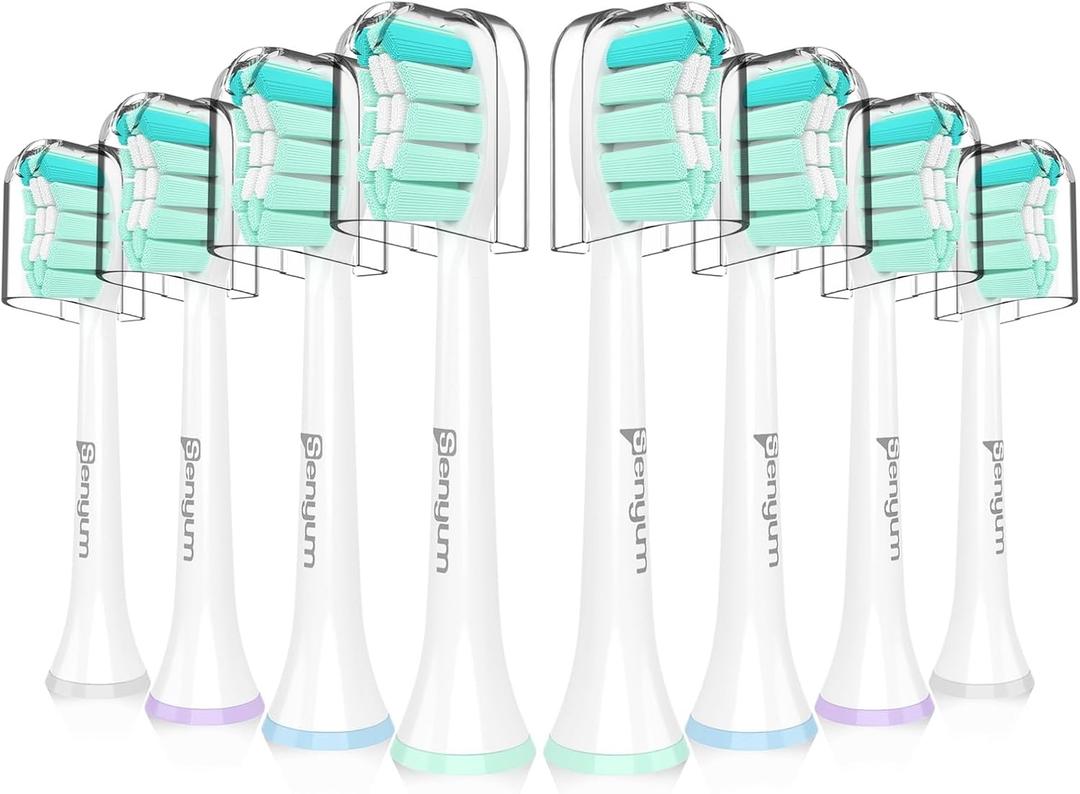 Senyum Replacement Brush Head for Philips Sonicare, Toothbrush Heads Replacement Compatible with Phillips Sonicare and More Click-on Handles, 8 Pack White (Mint Green)