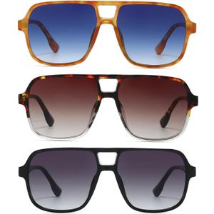 Freckles Mark Retro Aviator Sunglasses for Mens Womens Double Bridge Vintage 70s Square Glasses (Black+yellow Tortoise+brown Tortoise)