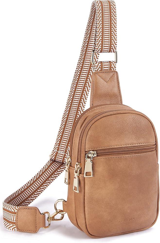 Telena Small Sling Bag for Women Leather Crossbody Fanny Packs Chest Bag for Women