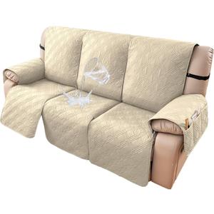 100% Waterproof Recliner Couch Covers, Non Slip Sofa Cover Recliner Cover for 3 Cushion Couch, Washable Large Recliner Couch Cover with Elastic Straps for Kids, Pets (3 Seater, Beige)