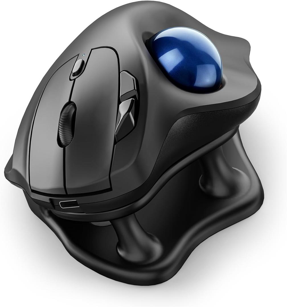 Nulea M511 Wireless Trackball Mouse, Rechargeable Ergonomic Thumb-Control Mouse with Tilt Stand, Smooth & Precision Tracking, 3 Device Connection (Bluetooth or USB Receiver), for PC/Mac/Laptop-Blue