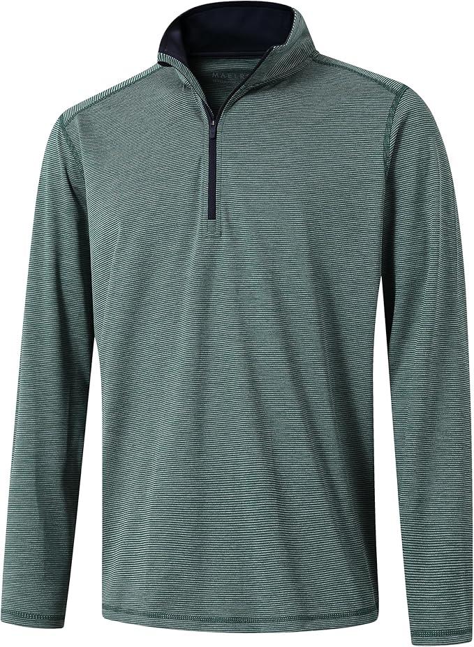 Quarter Zip Pullover Men Performance Dry Fit Stripe Mock Neck Midlayer Golf 1/4 Zip Pullover Mens Sweatshirt, M