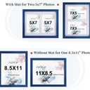 Collage Picture Frame, Double 5x7 Picture Frame with Mat, Fits 8.5X11 or Two 5x7 Photos, Tempered Glass, for Tabletop or Wall Mount-Navy Blue