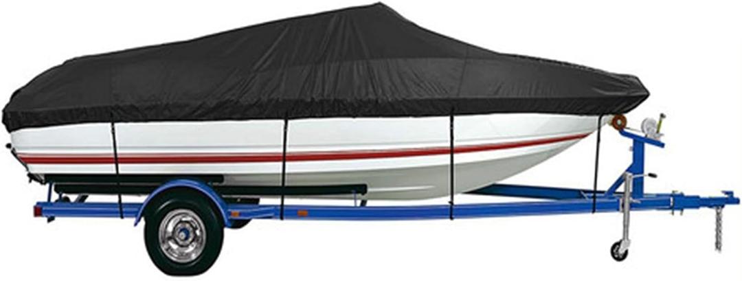 GXARTS Trailerable Boat Cover, Length: 14'-16' Beam Width up to 90", Waterproof Heavy Duty Cover, Fits for V-Hull, TRI-Hull, Runabout, Pro-Style, Bass Boat, Storage Bag & Tightening Straps Included