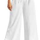 Fancysters Women Wide Leg Linen Pants, High Waisted Summer Casual Cotton Linen Palazzo Pants with Pockets (Small, White)
